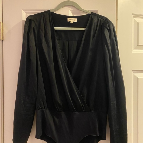 L’Agence Brenda Silk Puff Sleeve Bodysuit Black size XL - Picture 4 of 8